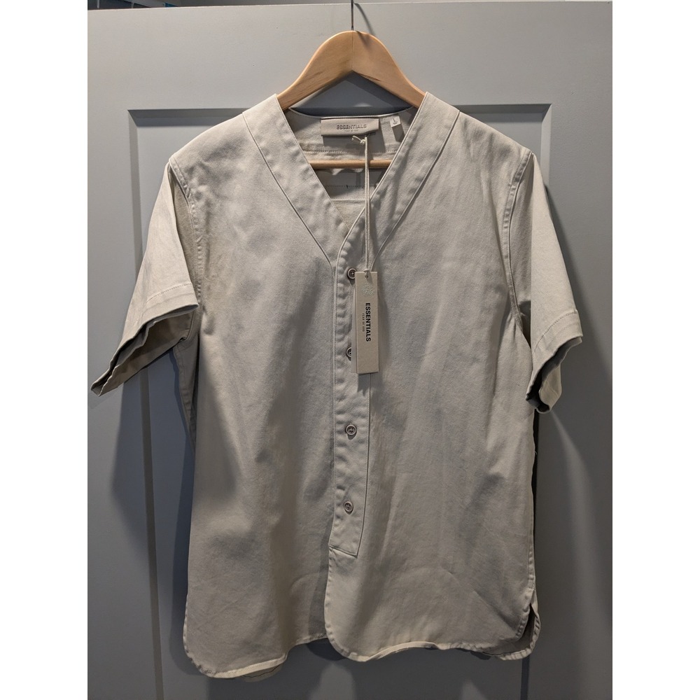 NWT Fear of God Essentials Women‎ Beige Baseball Style S/S Button Shirt L